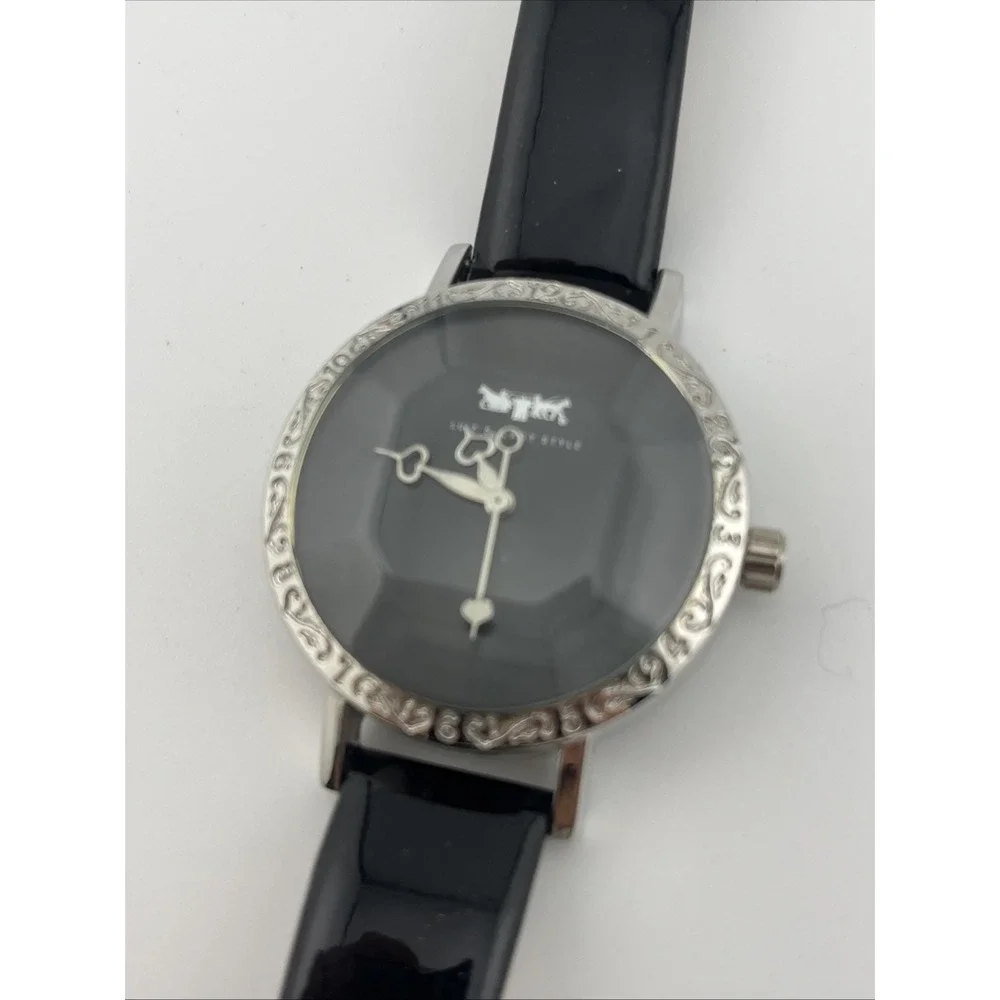 Luiz's Lady Style Watch 38mm Faceted Crystal Black Leather‎ Band- New Battery
